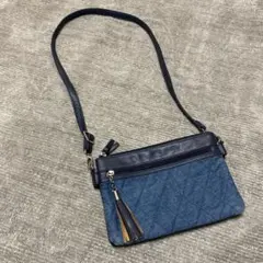 ダークブルー キルティング ショルダーバッグ