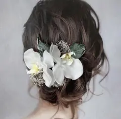 胡蝶蘭髪飾り ドライフラワーヘッド 成人式 和装結婚式 卒業式 振袖 金箔シート