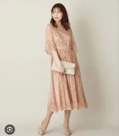 即日発送！AIMERエメピンクレースフレアドレスのサムネイル