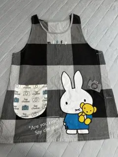 美品 保育士エプロン ミッフィー miffy Lサイズ チェック ストライプ