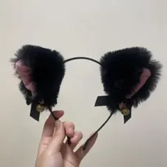 猫耳カチューシャ フェイクファー 黒とピンク