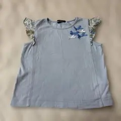 【100】女の子　BeBe(べべ)肩フリルサテンリボンＴシャツのサムネイル