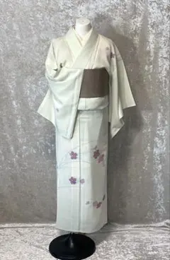 未使用　夏着物　付下げ/絽　撫子柄　駒刺繍　正絹　肩身丈156のサムネイル