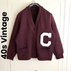 40s Vintage ワッペン付き レタードカーディガン