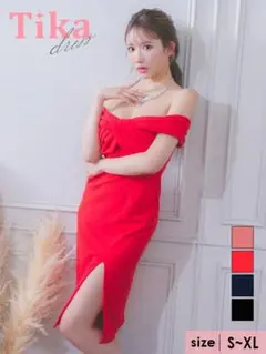 ブラックＦセール秋のレッドTika オフショルダー レッドドレス XL