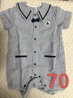 アカチャンホンポ　ストライプ柄　襟付きロンパース　プレオール　70 マリン