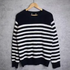 ボーダーニット 黒白 クルーネック
