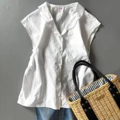 IENA◆イエナ◆sese◆スカラップブラウス コットン　フレンチスリーブ