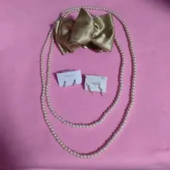 パールネックレス、ピアス、バレッタ