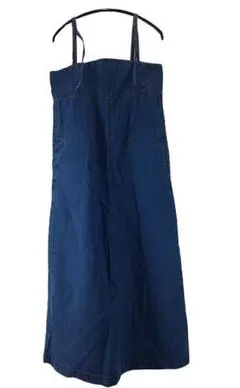 KJC1559■新品 ロング丈デニムワンピース 肩ひもで長さ調整可 ブルー系 M