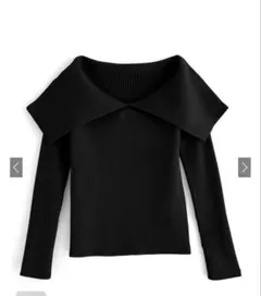 オフショルダーブラック ニットトップス