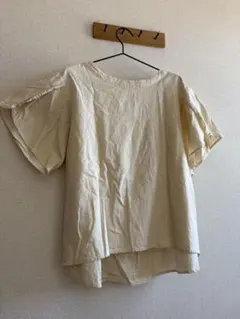 コットン ベージュ フレンチスリーブシャツ