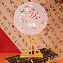 刺繍　団扇　海棠兔