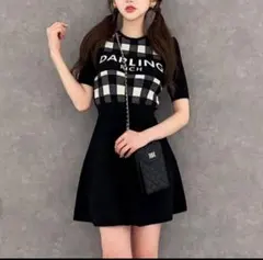 Darich ギンガムチェックニットミニワンピース（ブラック）】