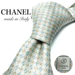 【美品】CHANEL ネクタイ シルバー ブランドロゴ ゴージャス レア