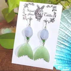 熱帯魚❈アクアリウムピアス クリアブルー×ライムグリーン No.1562