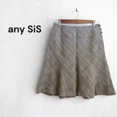 any SiS チェック フレアスカート ブラウン オフィス 通勤 きれいめ
