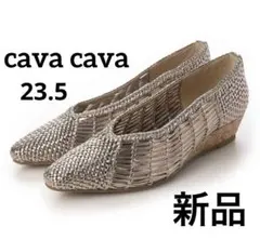 【新品✨】サヴァサヴァ　メッシュウェッジヒールパンプス　メタリック　プラチナのサムネイル