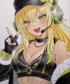 タ*ー様 手描きイラスト 色紙 原画 色鉛筆画