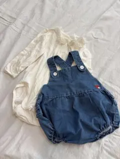 H&M 80cm デニムオーバーオールとプティマインのロンパースセット