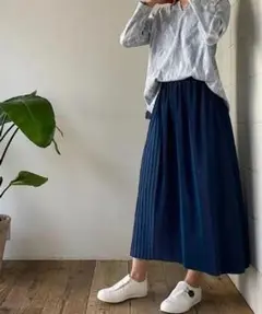 プランテーション☆未着用☆21SS☆インディゴプリーツSK☆サイズ2☆手洗い可のサムネイル