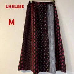 LHELBIE レルビエ 柄プリント　切替　ロングスカート ブラック レッドのサムネイル