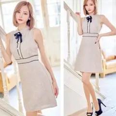 ハイネック ツイード リボン ノースリーブ ミニドレス キャバ ラウンジ