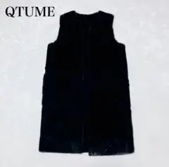 QTUME ブラック ノースリーブファーコート