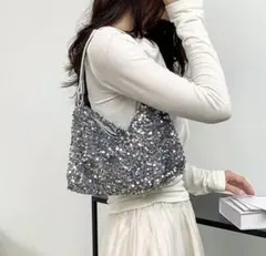 スパンコール ハンドバッグ シルバー 26cm