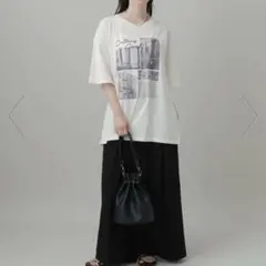 LAKOLE ニュースペーパーTEE フォトプリント 半袖Tシャツ ホワイト