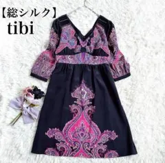 【総シルク✨】tibiティビニューヨーク　エスニックシルクワンピース　美品のサムネイル