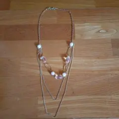 ピンククリスタルパールロングネックレス