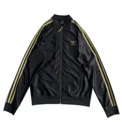 Adidas トラックジャケット 光沢 黒 金色 O ブラック ゴールド