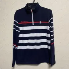 【Munsingwear】マンシングウェア　長袖ハーフジップシャツLL黒ボーダー