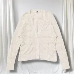 ユニクロ メッシュショートカーディガン 透かし編み 綿100 Vネック M 長袖
