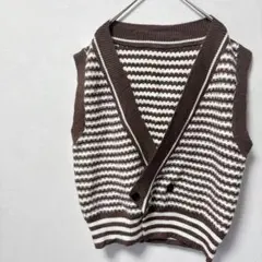 一点もの✨【FREE SIZE】ストライプ ニット ベスト ブラウンホワイト
