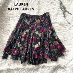 LAUREN RALPH LAUREN 花柄 フレアスカート 膝丈 ブラック Mのサムネイル