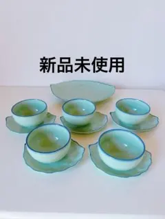 【未使用】湯飲み 茶托付き 5客 お皿 1枚 葉型 陶器 セット