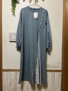 新品 ロングワンピース 花柄 切り替え 長袖 しまむら LL