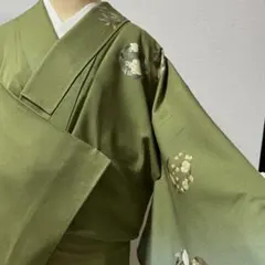 付下げ　身丈166 花丸文　緑暈し　(ナ)