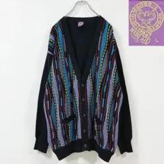 3XL相当　Vintage　3Dニット　マルチカラー　ダークカラー　カーディガン
