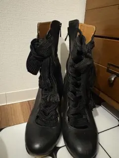 【Chloe】usedレザー レースアップブーツ 黒 リボン
