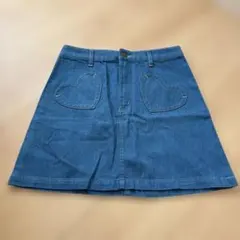 【美品】ハートポケット デニムミニスカート 台形スカート 0サイズ（S相当）のサムネイル