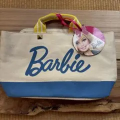 Barbie キャンバスバッグ ベージュ/青 約26x19x8cm Ace