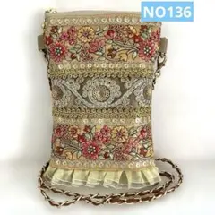 インド刺繍リボン　スマホポシェット　ハンドメイド