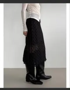 極美品 LOEFF クローバー エンブロイダリー スカート ブラック 1