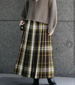 チェックプリーツイージースカート　グリーン