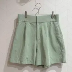 Y553 ZARA ザラ　リネン混ショートパンツ　ライトグリーン　Ｍ　春夏