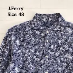 麻入り★ジェイフェリー 長袖シャツ 総柄 花柄 パープル 紫系 48