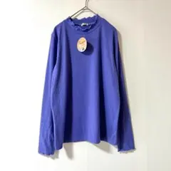 ESSEME トップス パープル XL 新品 リブ フリル袖 シンプル